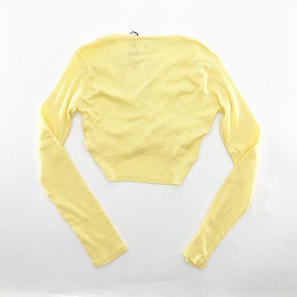 NWT Urban Outfitters Daisy Street Yellow Ruched Long Sleeve Crop Top Size S - Picture 3 of 5